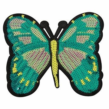 applikation Symærke sommerfugl palliet grøn 17,5x20,5 cm